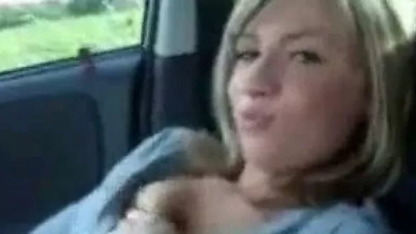 Beautiful blonde girlfriend gives head in the car on POV