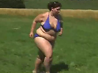 Thickalicious BBW girlfriend is playing in the field naked