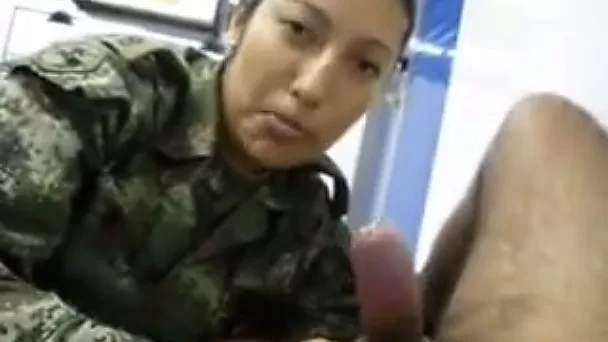 Ardent Latina soldier is so into sucking delicious strong cock dry