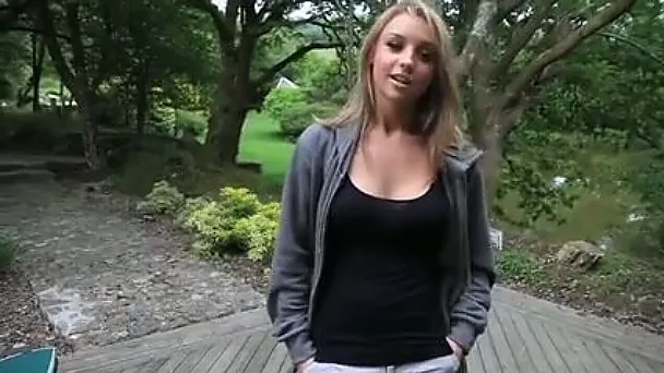 Charming picked up amateur girl is ready for flashing her natural titties