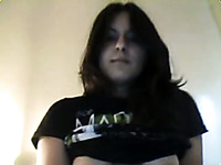 Goth bitch lifts her T-shirt up and masturbates pussy