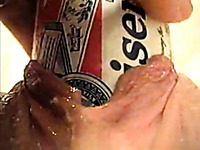 Beer can stretches my lusty skanky GF's pussy to its limits