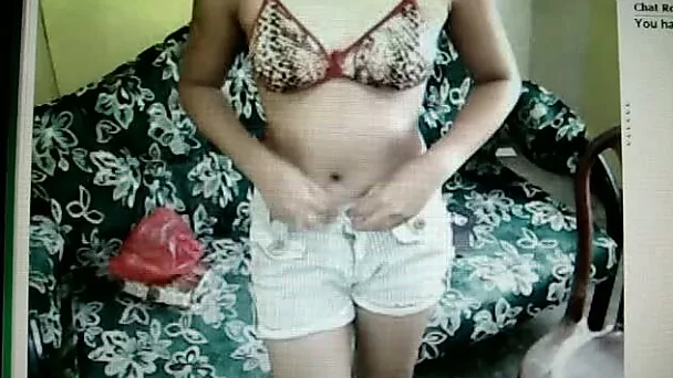 Perky amateur webcam chick strips seductively for me