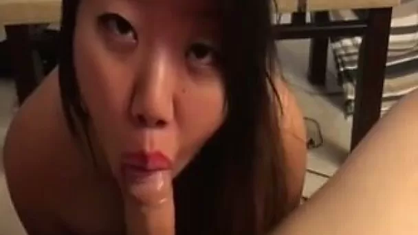 My pretty Korean girlfriend feels great sucking my delicious cock dry