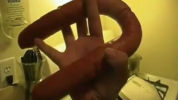Ardent spoiled webcam chubby bitch uses a double ended rubber toy for holes