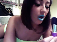 Blue lipstick jerk off instruction from my lovely GF