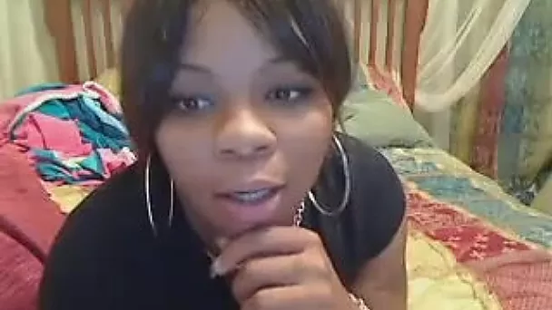 Stunning black MILF with chubby face is really good blowjob guru