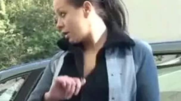 Lewd amateur German bootyful brunette flashes her cunt outdoors