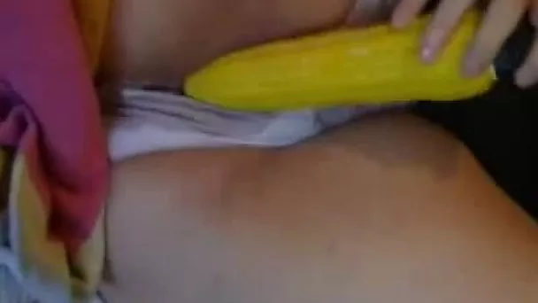 Fucked my milf hungry pussy with a corn dildo on cam