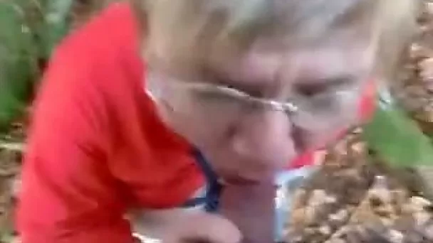 My old granny bitch in the woods loving the taste of cum