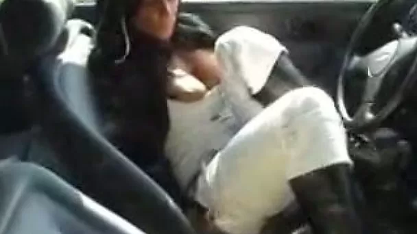 Just having fun on the parking lot with slutty brunette