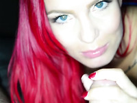 This redhead has the most beautiful icy blue eyes and she has mad oral skills