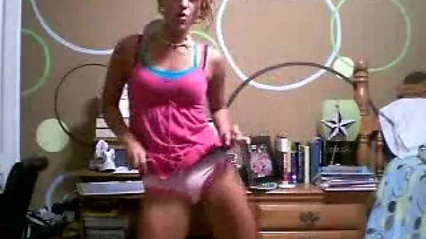 White neighborhood teen in pink tops dances for me on webcam