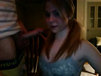 Amateur pigtailed blonde teen gives blowjob on webcam