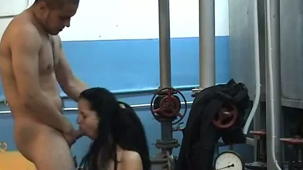 Tender Russian student babe fucks in college's boiler room