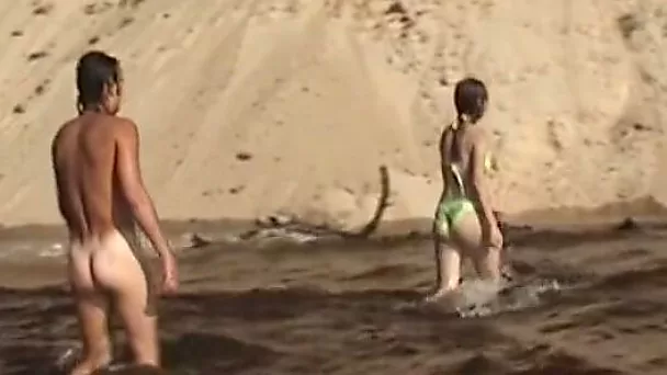 Lovely teen Angelina gives blowjob on the lonely beach
