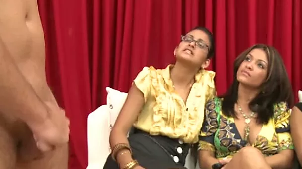 Spoiled trio of horny bitches are eager to watch a man get a hard on