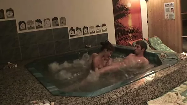 Tight whore with big tits Nessa gives head and titjob in jacuzzi