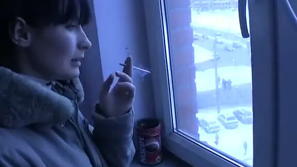 Cute short haired Russian teen Vika takes bath with her lover