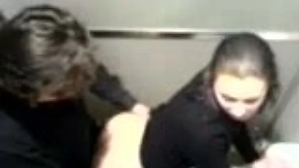 Spied on a horny couple in the public toilet fucking