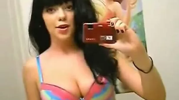 Just a sweet brunette teen cutie filming herself in the bathroom