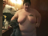 Just a horny and fat cougar white wife out of shower