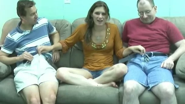 Petite lady finally agrees for dirty amateur FMM threesome