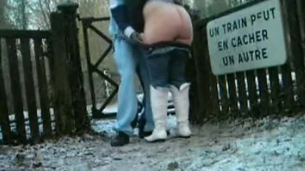 Chubby French bitch with chunky butt outside stripped