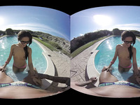 This horny babe wants to give me a virtual reality blowjob by the pool