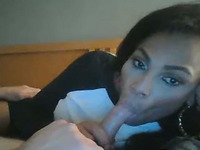 Ebony Shemale Spitting and Sucking a Nice cock