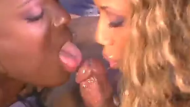 Two torrid ebony bitches lick pussies before getting ass fucked by BBC