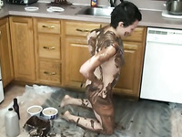 Filthy amateur girl Sherry is covered in chocolate and syrup