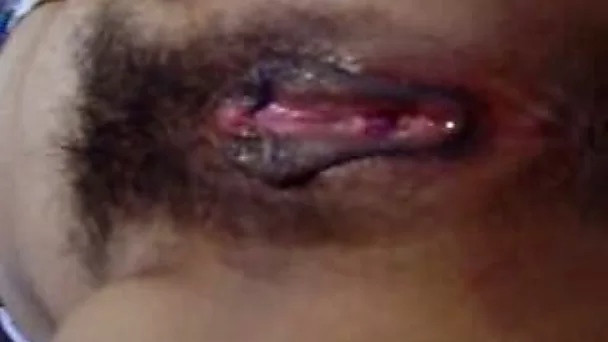 Fingering my woman's hairy dripping wet meaty pussy