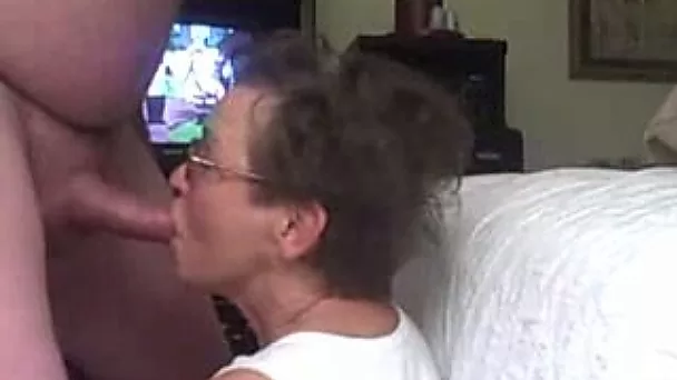Grandma of my friend loves sucking my big shaved dick