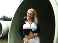 My top notch blonde girlfriend flaunts her tits outdoors on a windy day