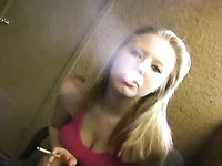 Just my slutty and busty blonde girlfriend smoking and flashing