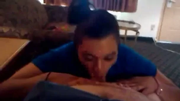 Torrid brunette babe is sucking my big dick deepthroat in POV