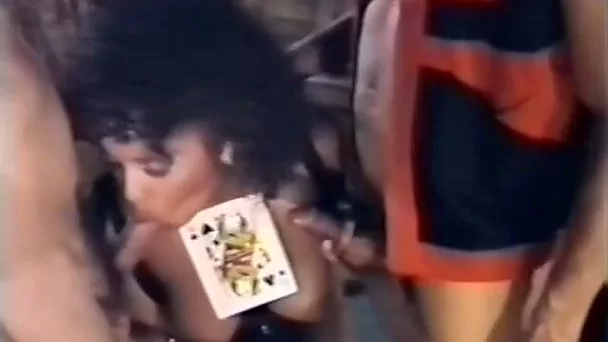 Chocolate babe got her mouth fucke by two large black cocks
