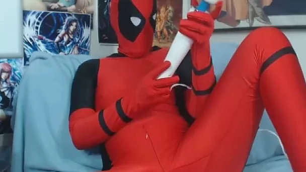 Deadpool Cosplay Webcam Slut Orgasms With Toy