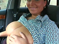 Incredible hot busty mature babe gets seduced in the car