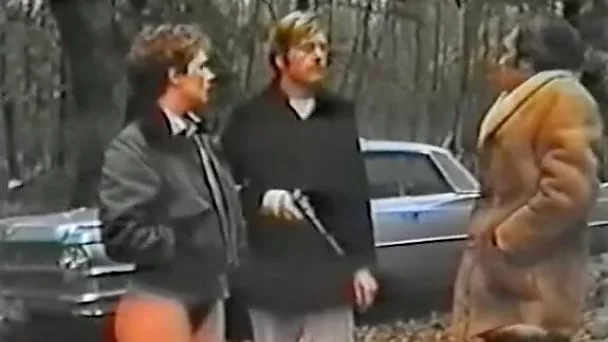 Two lustful guys seduce brinette whore and watch for masturbation