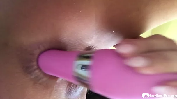 Long fat dildo stretches a tight ass