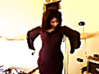27 years old curvaceous Egyptian girlfriend dances in tight purple dress
