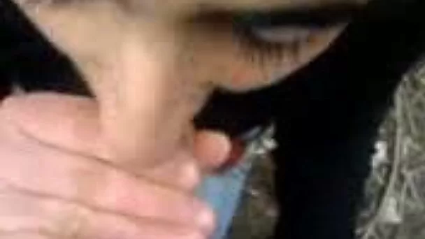 Hot black haired Romanian coed gives me blowjob over the garage