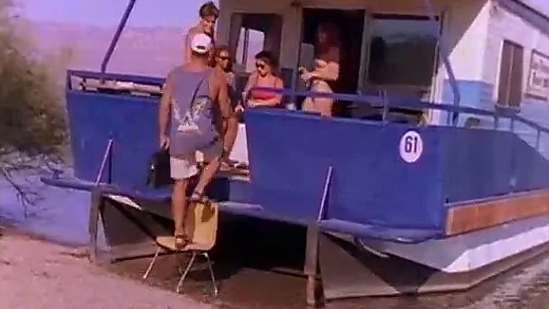 Hot ginger girl participates in dramatic action on the boat