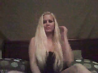Shapely long haired Swedish webcam chick masturbates in negligee