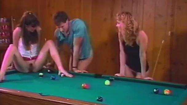 Lusty blondies invaded massive schlong of kinky guy on billiard table