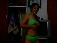 Slim amateur Indian girl is posing for cam wearing tiny bikini
