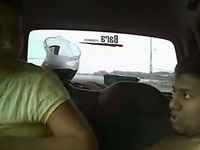 Chubby brunette slut gives deepthroat blowjob on a back seat of the car