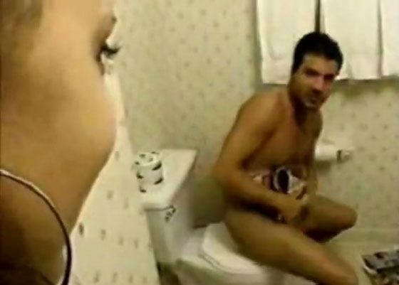 cute indian slut - Kinky Indian slut finds a guy wanking in the bathroom so she helps him out  with stout blowjob